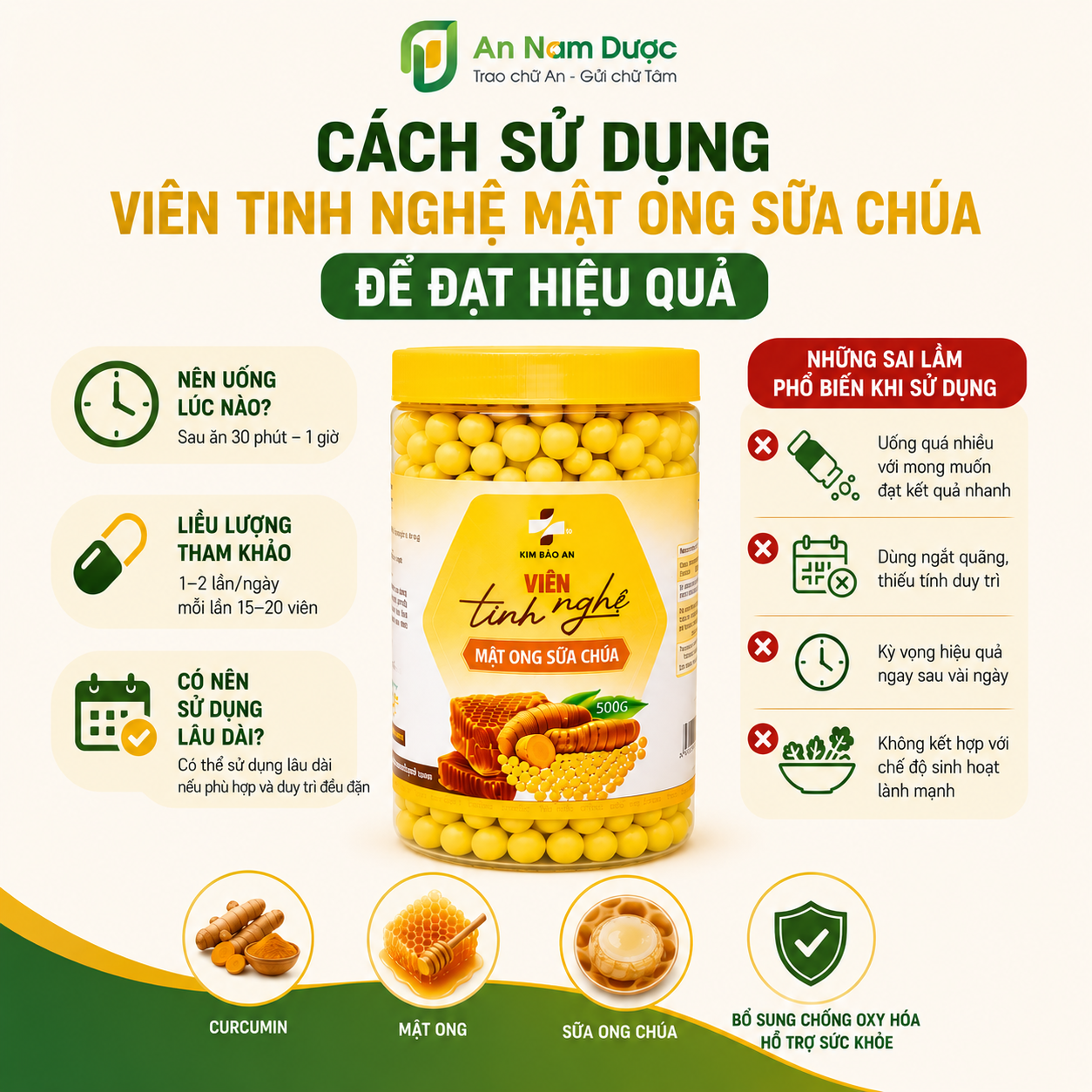Cách sử dụng viên tinh bột nghệ mật ong sữa chúa để đạt hiệu quả
