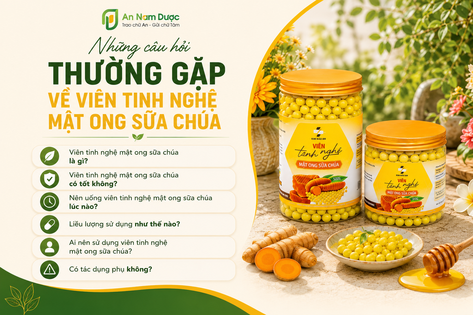 Một số câu hỏi thường gặp về viên tinh nghệ mật ong sữa chúa