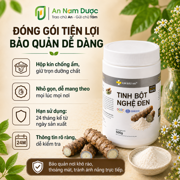 [Hộp 500G] Tinh Bột Nghệ Đen Nguyên Chất - Nhẹ Bụng, Khỏe Người, Ăn Uống Dễ Chịu Hơn Mỗi Ngày